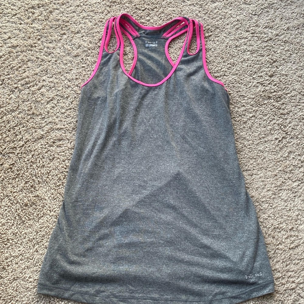small gray & pink Hind workout tank top